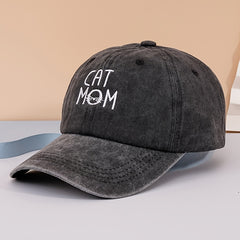 CAT MOM Embroidery Baseball Cap Distressed Woman Sports Hat
