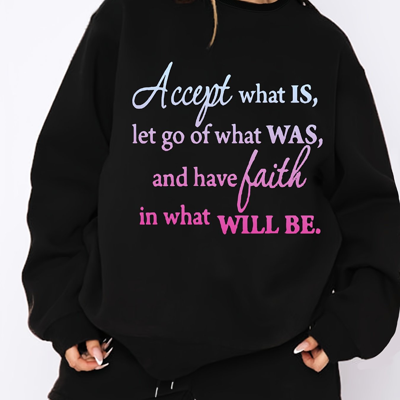 Women's Plus Slogan Print Fleece Liner Sweatshirt & Shorts Set