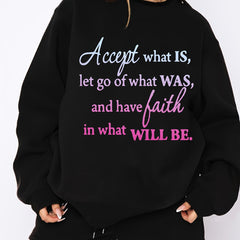 Women's Plus Slogan Print Fleece Liner Sweatshirt & Shorts Set