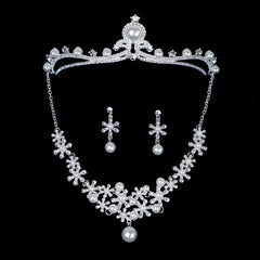 Bridal Rhinestone Jewelry Set: Crown, Hairpiece, Vine Neck