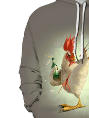 Men's Rooster Pattern 3D Print Hooded Sweatshirt Sports Top