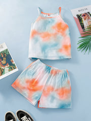 2pcs Girls Tie Dye Cami Top & Shorts Set Kids Summer Clothes
