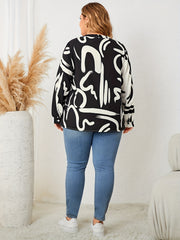 Colorblock Graffiti Print Long Sleeve Loose Fit Shirt
