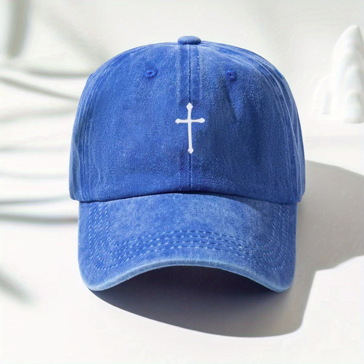 Cross Printed Baseball Cap Unisex Washed Distressed Casual Sun Hat