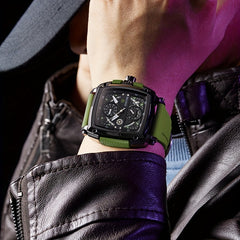 SENSTONE Square Sports Watch Stainless Steel Multifunction Chronograph