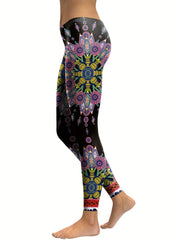 Flower Graphic Slim Leggings Stretch Sports Pants Women's Activewear