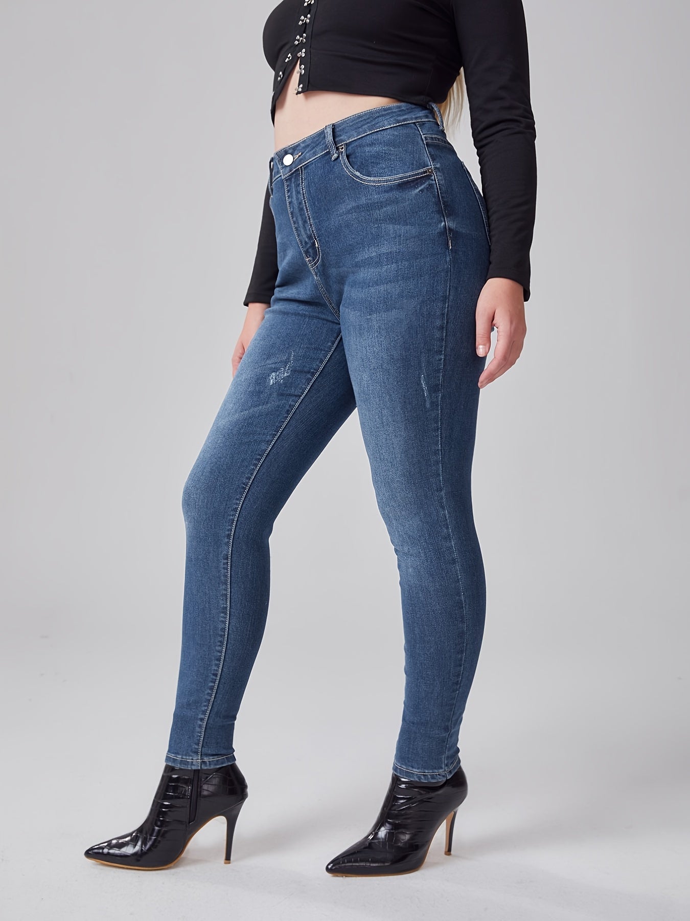 High Rise Skinny Jeans Women's Plus Medium Stretch Pants