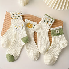 5 Pairs Cartoon Print Socks Comfy & Mid Tube Women's Stockings