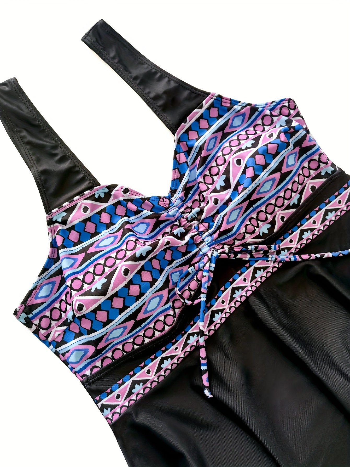 Women's Plus Size Boho Tankini Set Geo Print Lace Dress & Shorts