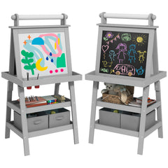 Kids Art Easel with Paper Roll, 3-in-1 Double-Sided Whiteboard & Chalkboard
