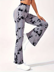 Women's Plus Tie Dye High Waisted Tummy Control Flared Leg Fitness Pants