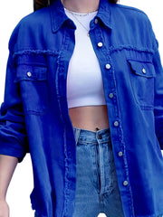 Women's Plus Size Ripped Denim Jacket