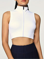 Women's Zipper Front Cropped Tank Top Solid Sleeveless Shirts