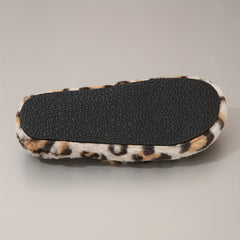 Leopard Print Ankle Strap Slippers Plush Lined Warm Home Shoes