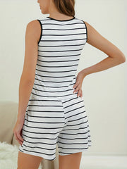 Striped Bow Knot Lounge Set Sleeveless Tank Top & Shorts