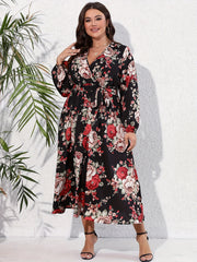 Casual Dress Women's Plus Floral Print Lantern Sleeve Dress