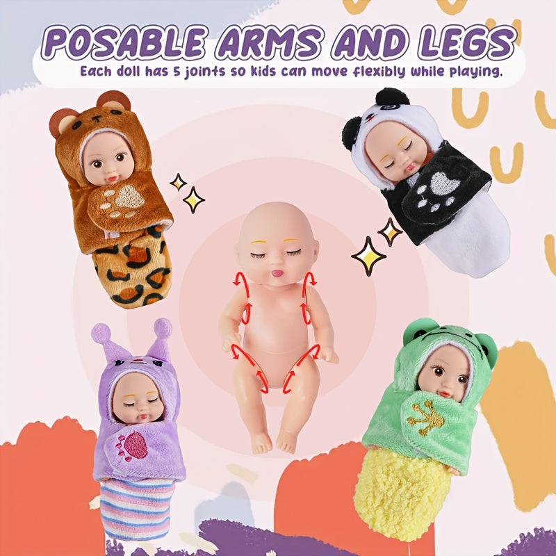 6pcs Realistic Doll Set with Pajamas 4 Inch PVC Youngsters
