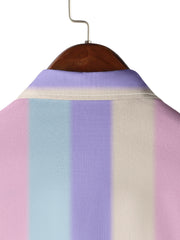 Pastel Stripes Print Men's Button Up Shirt For Summer Beach
