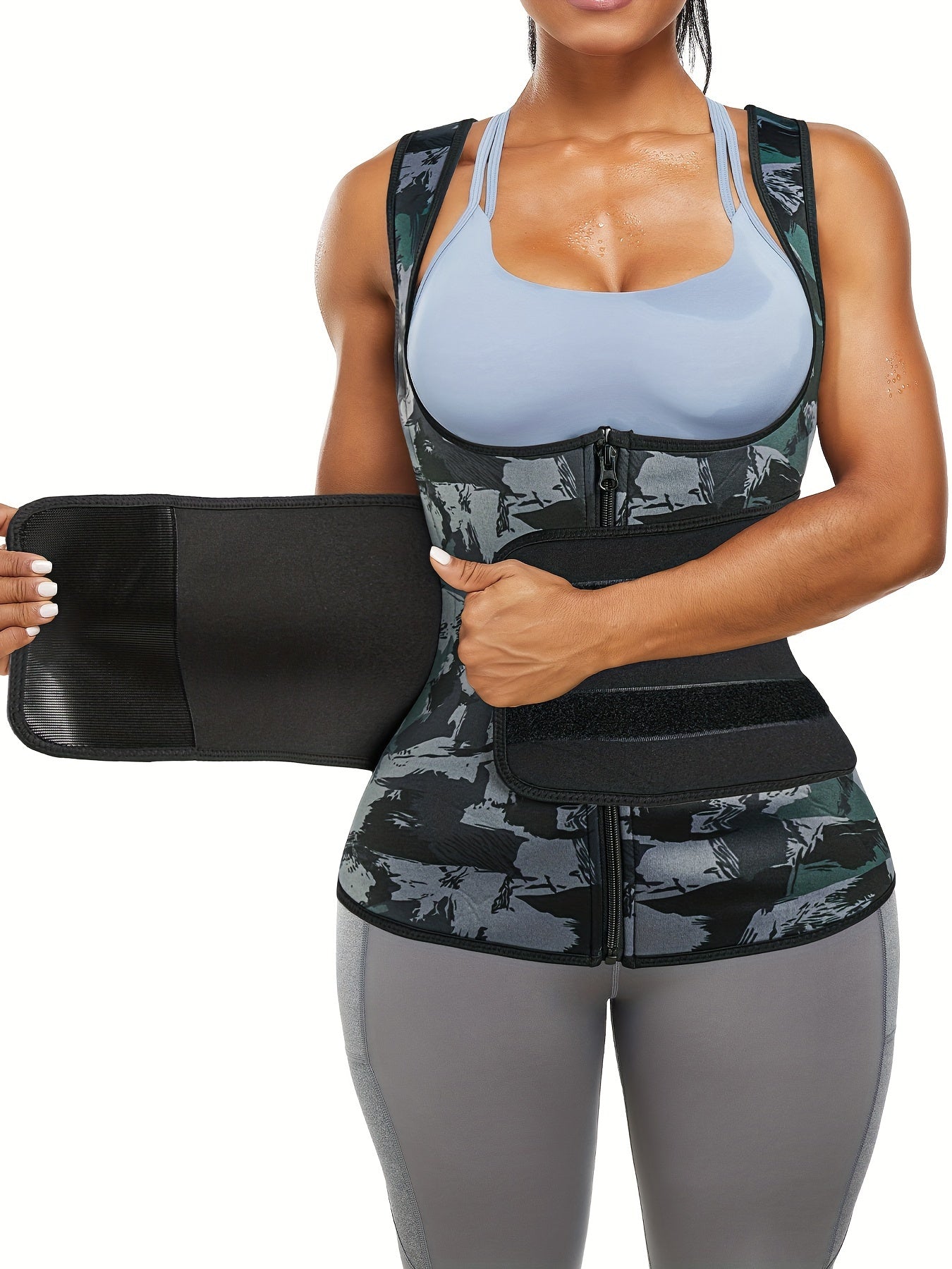 Camouflage Pattern Zipper Body Shaping Tank Top Women's Activewear