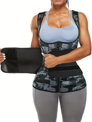 Camouflage Pattern Zipper Body Shaping Tank Top Women's Activewear