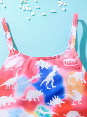 Girls Dinosaur Print One Piece Swimwear Bathing Suit