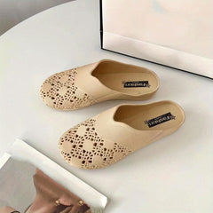 Women's Solid Flat Sandals Slip On Non slip Half Drag Slides Shoes