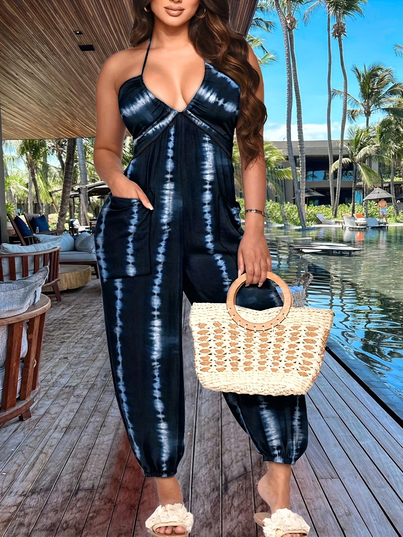Tie Dye Halter Neck Cami Jumpsuit