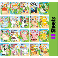 20 Sheets Farm Animal Stickers - Mix & Match Designs - Party Favors & Crafts