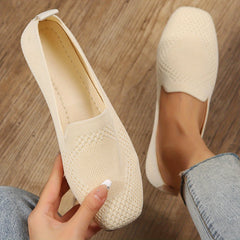 Women's Square Toe Knit Flats Soft Sole Slip On Ballet Flats