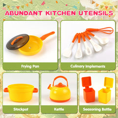 32pcs Kids Toy Kitchen Set Cooking Toys with Kettle Pots Utensils Eggs Fruits