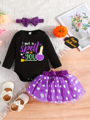 3pcs Baby Girls My 1st Halloween Onesie & Mesh Skirt Set