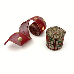 Christmas Red Dots Ribbon Wired Edge Berries Flower Ribbon Xmas Flower Gift Wrap