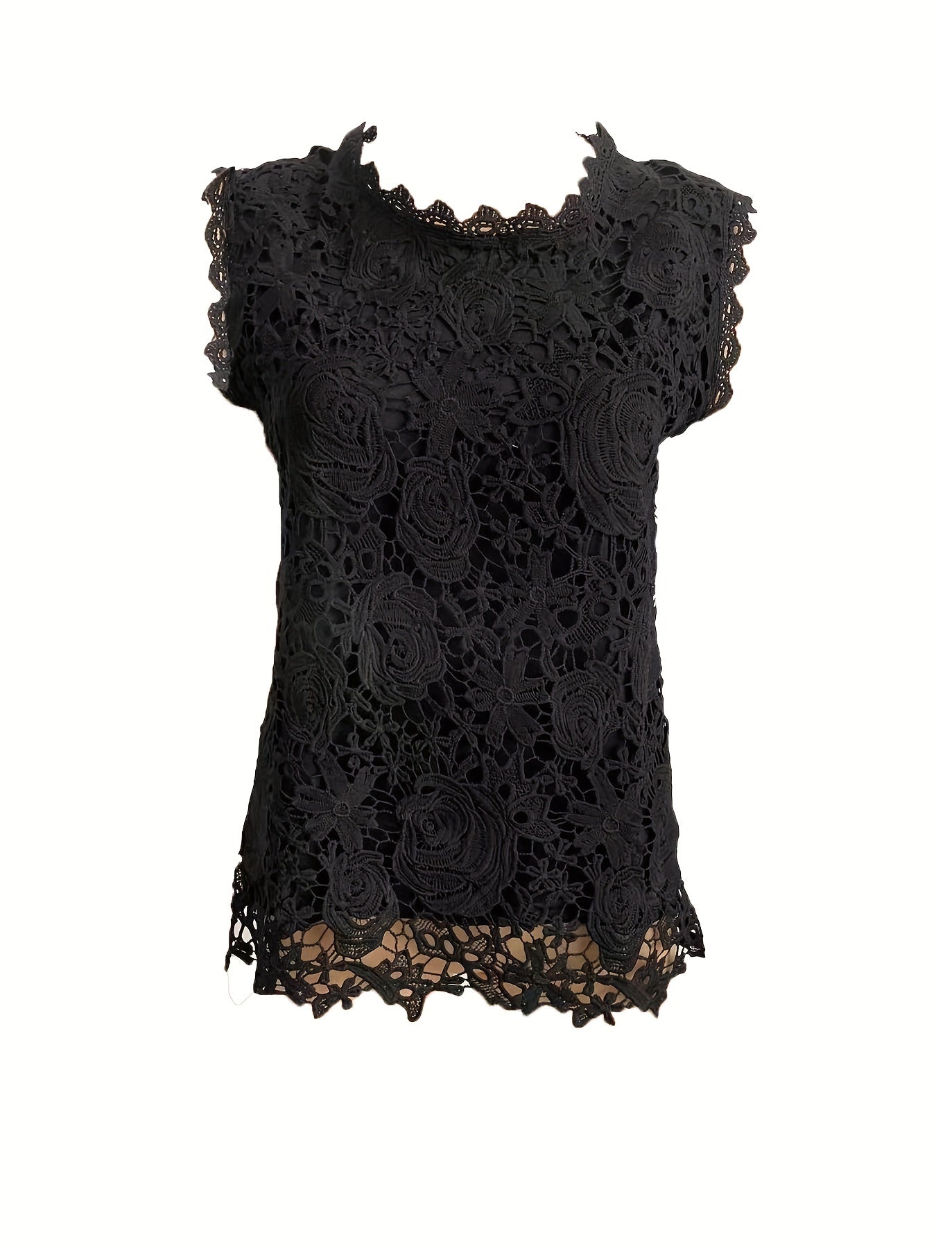Lace Tank Top Sleeveless Crew Neck Summer Tee