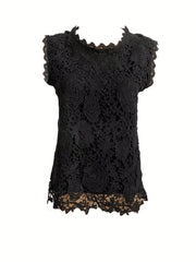 Lace Tank Top Sleeveless Crew Neck Summer Tee