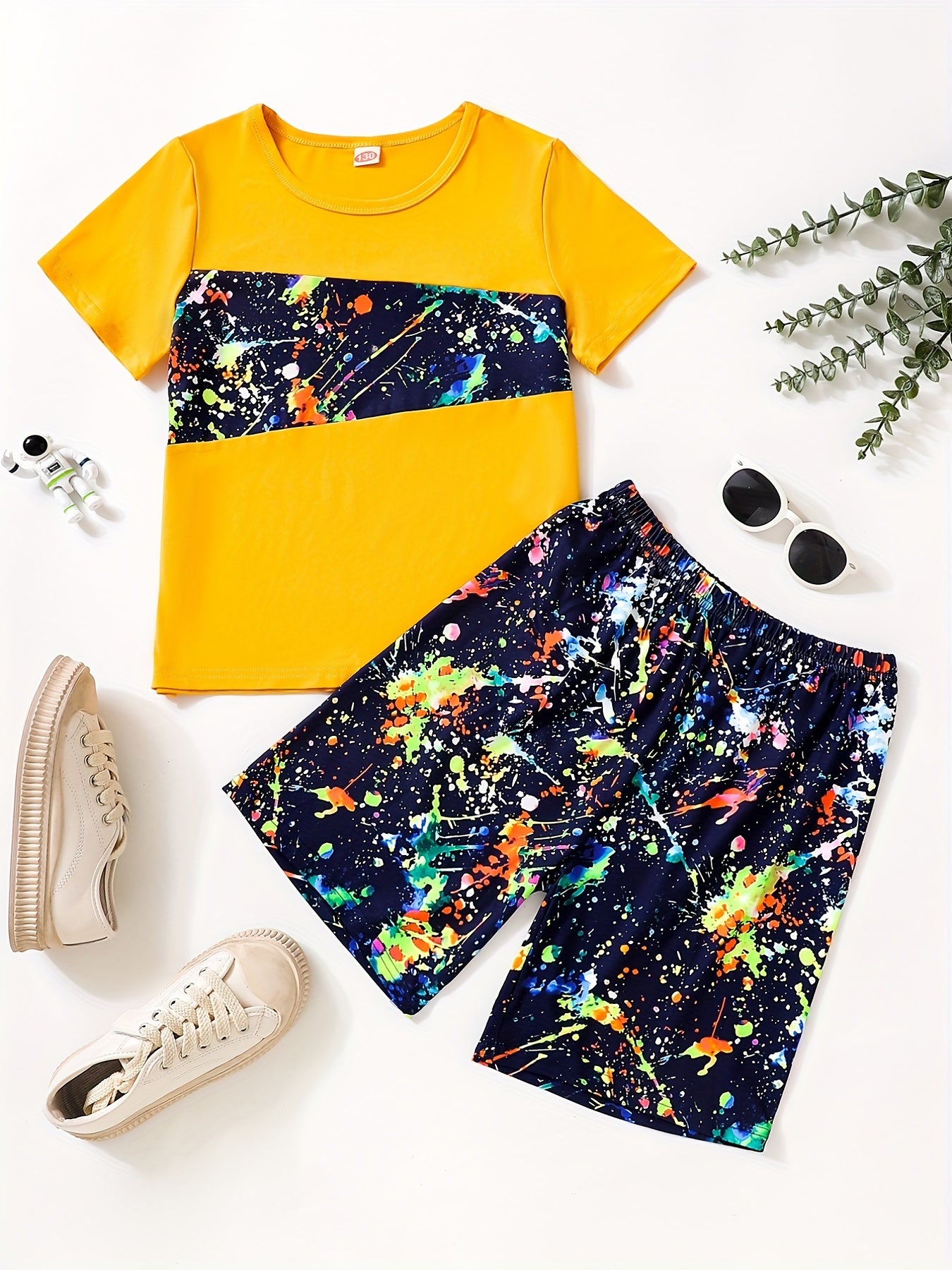 Boys Graffiti Print T-shirt & Shorts Set - Summer Casual