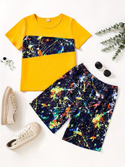 Boys Graffiti Print T-shirt & Shorts Set - Summer Casual