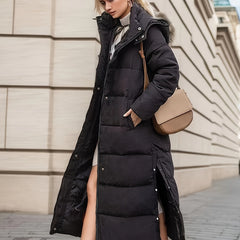 Long Puffer Coat Over The Knee Hooded Jacket Women's Clothing