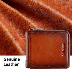 RFID Secure Leather Zipper Wallet Large Capacity Double Fold Card Wallet for Men