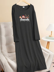 Christmas Lounge Dress Women's Long Sleeve Tee Home Wear Dress