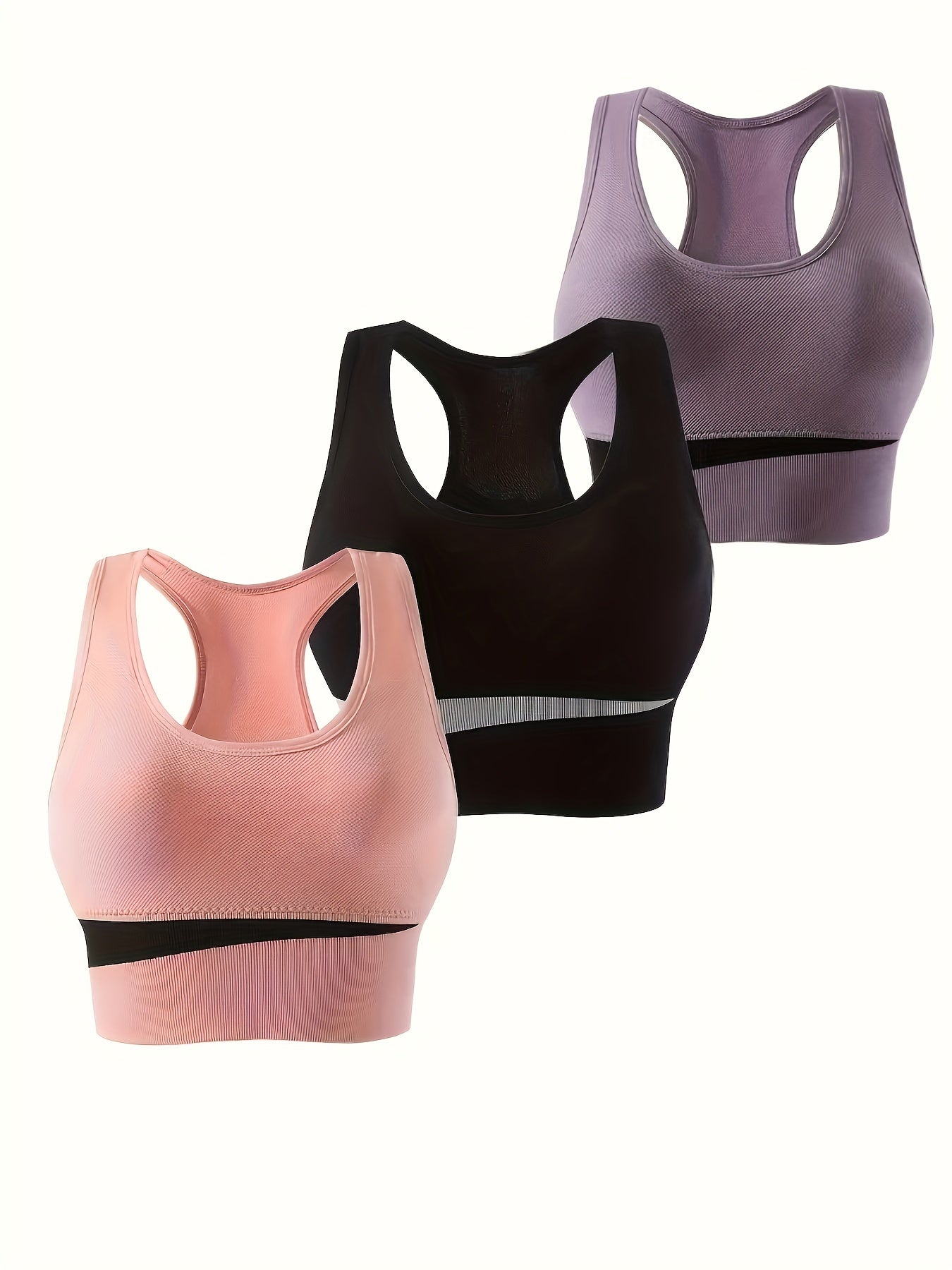 3pcs Colorblock Sports Bras Racerback Wireless Bra