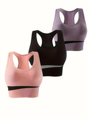 3pcs Colorblock Sports Bras Racerback Wireless Bra
