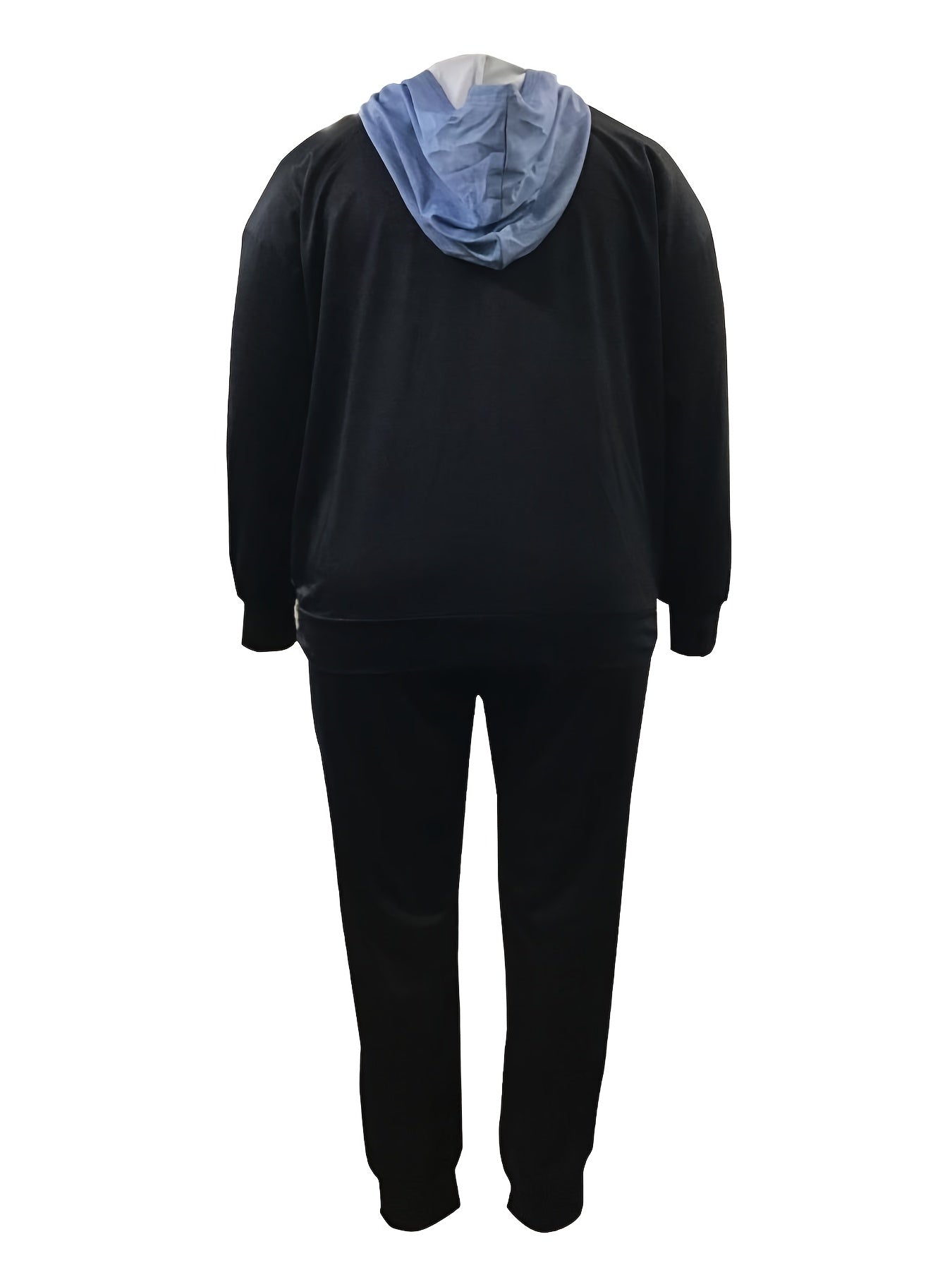 Plus Size Colorblock Denim Print Hoodie & Joggers Set
