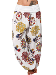 Boho Floral Print Harem Pants Elastic Waist Women's Clothing