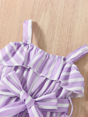 Baby Girls Striped Ruffled Overalls With Belt