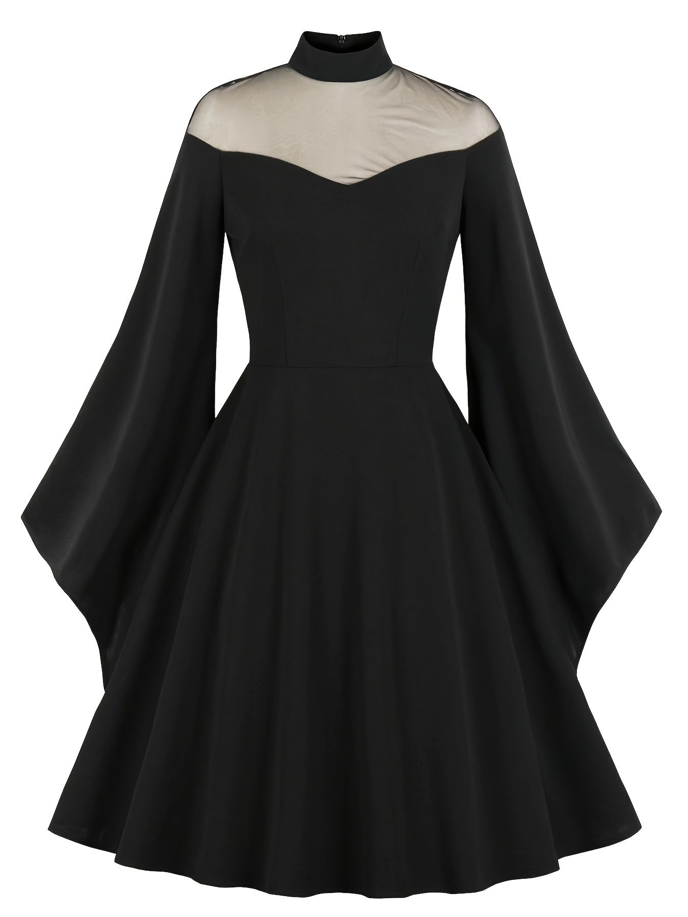 Gothic Dress Mesh Bell Sleeve Swing Party Dress