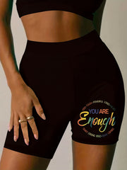Women's Plus Ombre Letter Print High Rise Biker Shorts