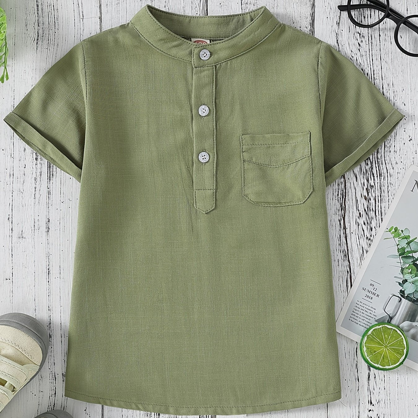 Boys Short Sleeve Stand Collar Shirt