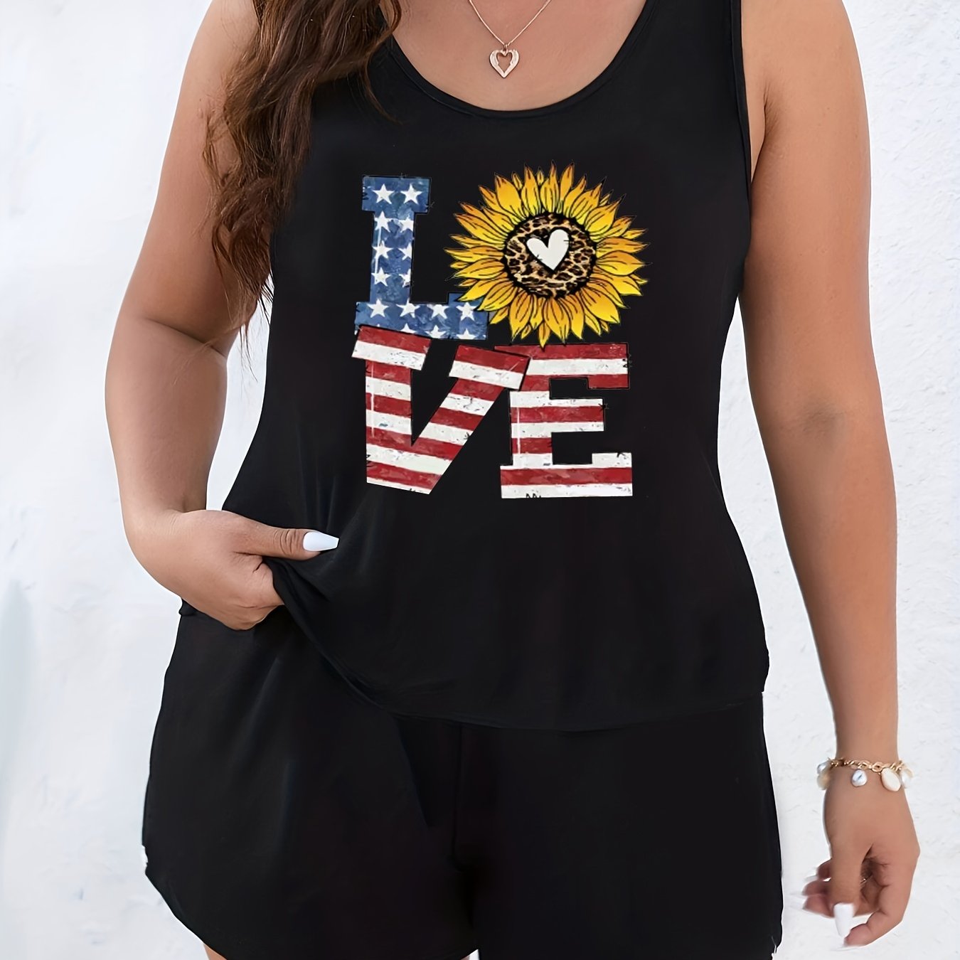 Independence Casual Loungewear Set Women's Plus Flag Leopard Print Tan