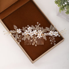 Golden Hair Comb Bridal Wedding Hair Accessories Floral Rhinestones