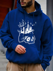 Skull Crown Print Hoodie Men's Casual Graphic Pullover Hoodie